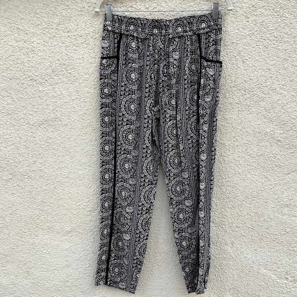 Anthropologie Hei Hei Floral Tapered Pants S Joggers Black Peach